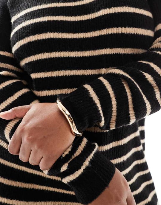 Yours stripe mini jumper dress in black and neutral - Image 3