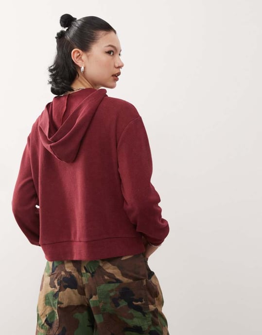 Reclaimed Vintage waffle hoodie in washed burgundy - Image 3