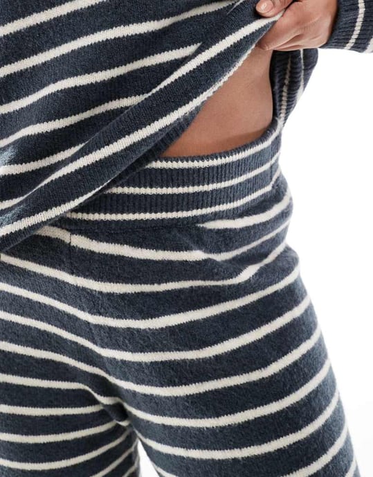 Pieces Curve high neck jumper co-ord in grey blue stripe - Image 3