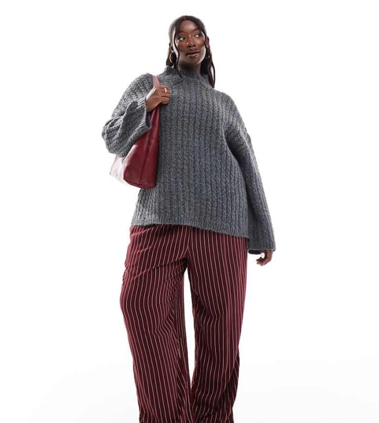 Pieces Curve longline jumper with high neck in grey - Image 1