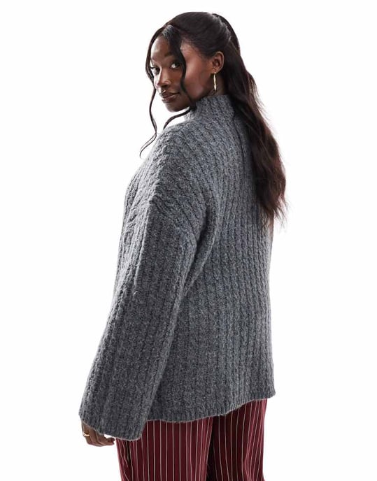 Pieces Curve longline jumper with high neck in grey - Image 4