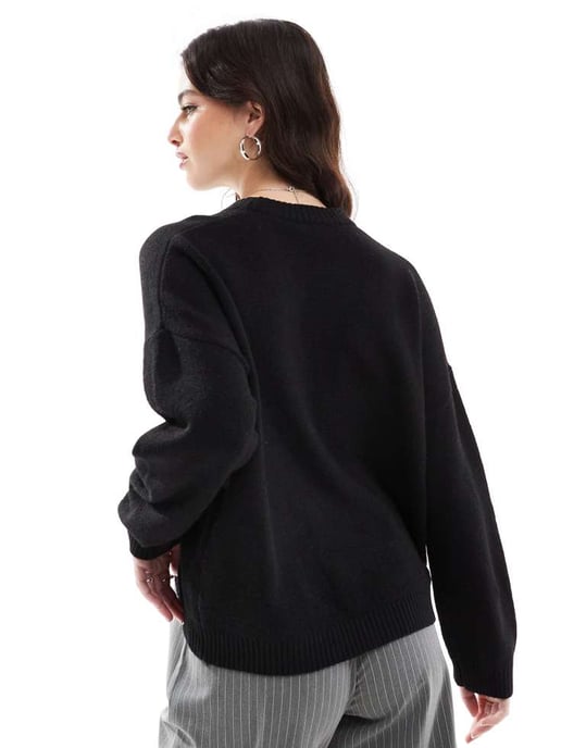 French Connection crew neck jumper with ruched tie front in black - Image 4