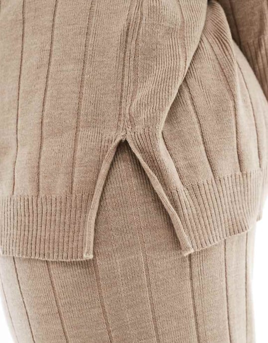 ONLY Curve high neck knitted lightweight knitted jumper co-ord in sand - Image 3
