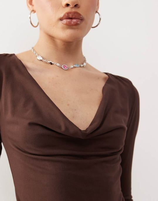 Motel Renice cowl long sleeeve top in bitter chocolate - Image 4