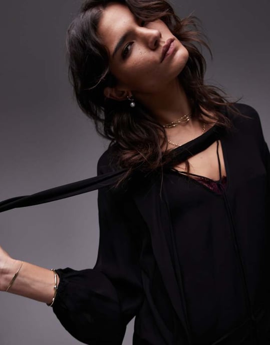 Topshop deep drape mini shirt dress in black - Image 4