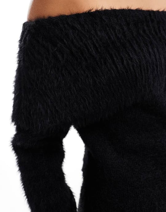 Cotton On off shoulder fluffy mini dress in black - Image 2