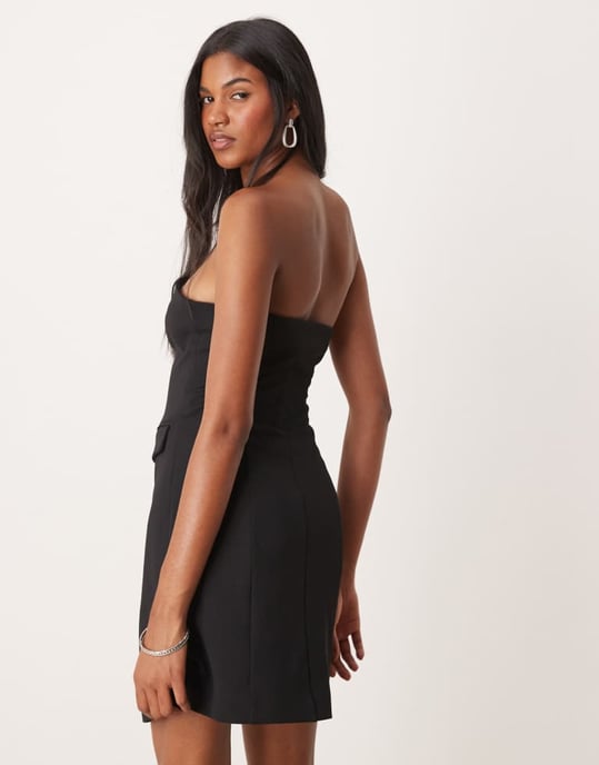 YAS tailored tux mini dress with button front in black - Image 3