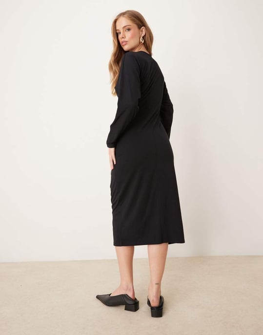 JDY ruched front midi dress in black - Image 3