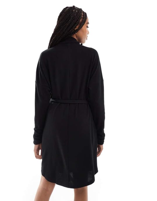 Noisy May Tall tie waist high neck knitted mini jumper dress in black - Image 3