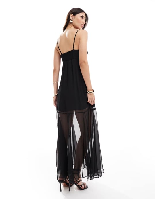 Forever New stitch detail sheer skirt midi dress in black - Image 2