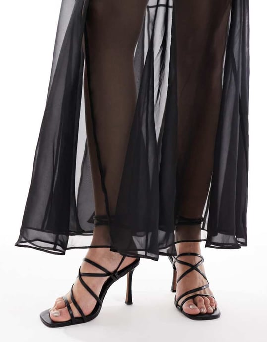 Forever New stitch detail sheer skirt midi dress in black - Image 3