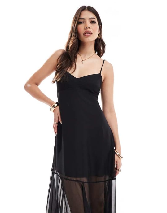 Forever New stitch detail sheer skirt midi dress in black - Image 4