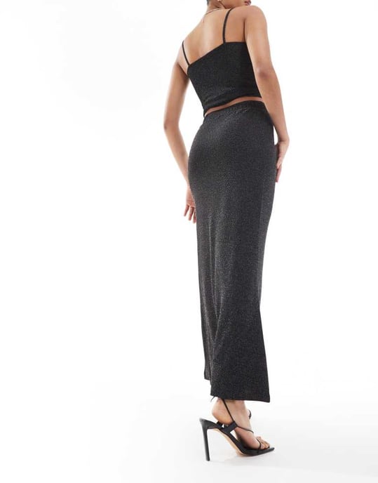 Vero Moda mix & match maxi skirt co-ord in black glitter - Image 2