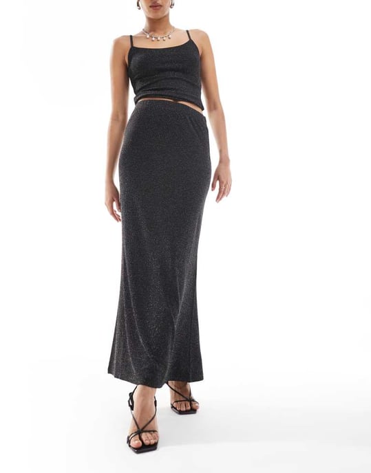 Vero Moda mix & match maxi skirt co-ord in black glitter - Image 4