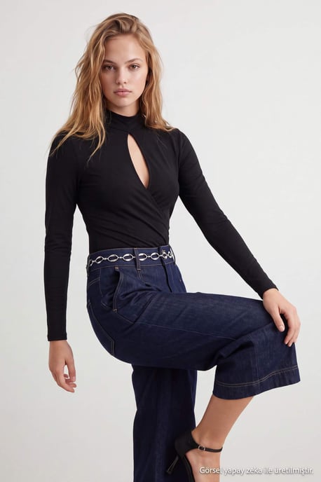 TRENDYOLMİLLA Dames Zwart Effen Lang, Getailleerd Bodys - Image 2