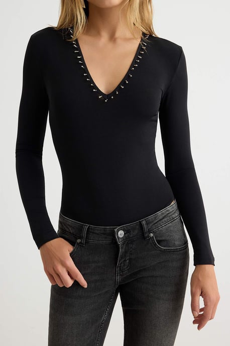 TRENDYOLMİLLA Dames Zwart Effen Lang, Getailleerd Bodys - Image 2