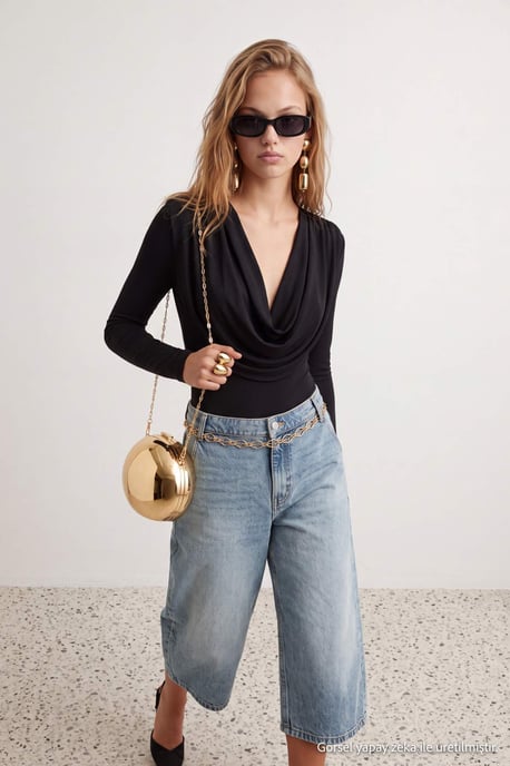 TRENDYOLMİLLA Dames Zwart Effen Lang, Getailleerd Bodys - Image 3
