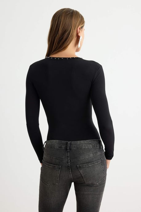 TRENDYOLMİLLA Dames Zwart Effen Lang, Getailleerd Bodys - Image 3