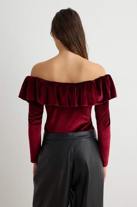 TRENDYOLMİLLA Dames Bordeauxrood Effen Lang, Getailleerd Bodys - Image 3