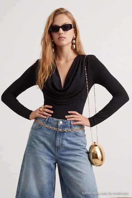 TRENDYOLMİLLA Dames Zwart Effen Lang, Getailleerd Bodys - Image 6