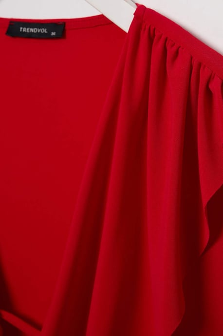 TRENDYOLMİLLA Dames Rood Effen Lang, Getailleerd Bodys - Image 5