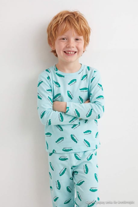 TRENDYOLKIDS Boys Green Graphic Long Regular fit Pajama Sets - Image 2