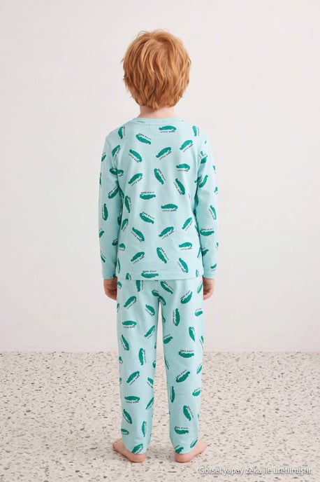 TRENDYOLKIDS Boys Green Graphic Long Regular fit Pajama Sets - Image 3