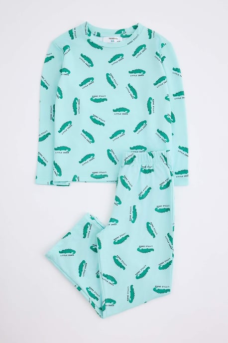 TRENDYOLKIDS Boys Green Graphic Long Regular fit Pajama Sets - Image 4