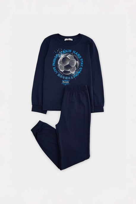 TRENDYOLKIDS Boys Dark blue Graphic Long Regular fit Pajama Sets - Image 4