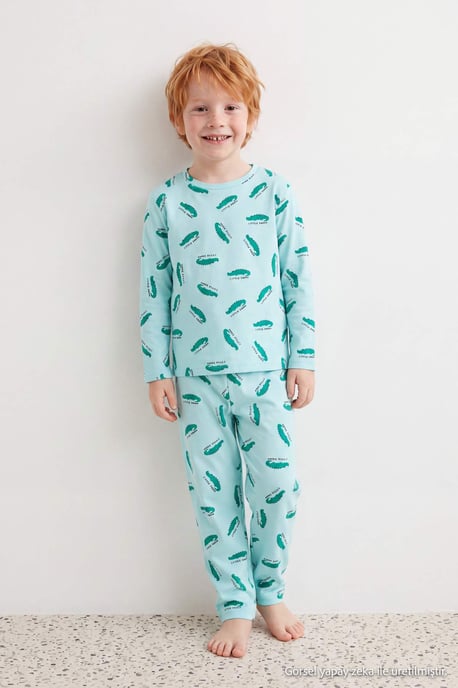 TRENDYOLKIDS Boys Green Graphic Long Regular fit Pajama Sets - Image 6