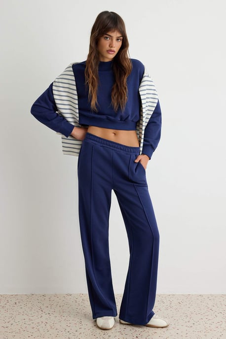 TRENDYOLMİLLA Women's Dark blue Plain Long Regular fit Sweatsuit Sets - Image 1