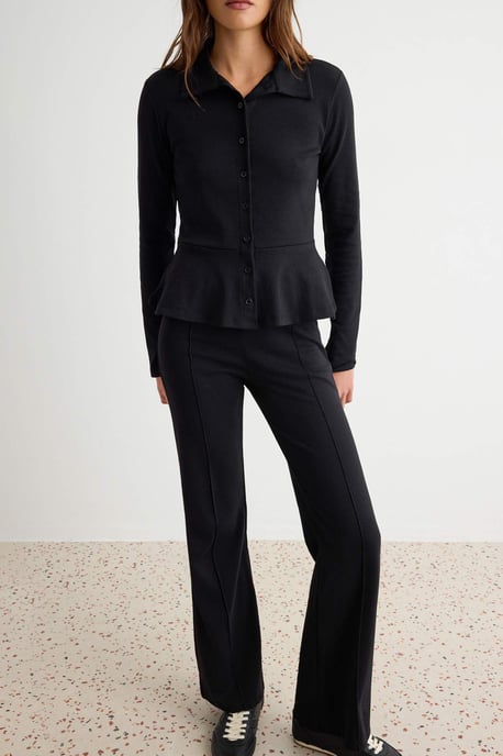 TRENDYOLMİLLA Women's Black Plain Long Peplum Sweatsuit Sets - Image 2