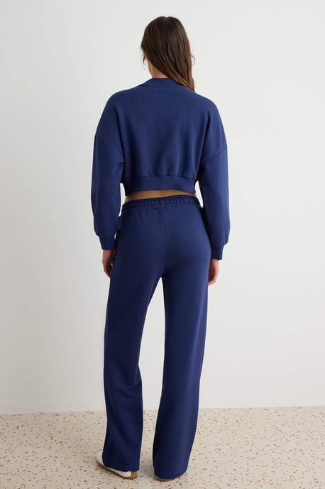 TRENDYOLMİLLA Women's Dark blue Plain Long Regular fit Sweatsuit Sets - Image 3