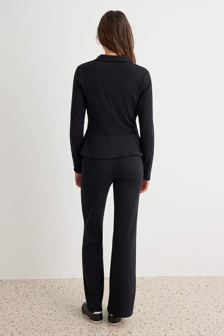 TRENDYOLMİLLA Women's Black Plain Long Peplum Sweatsuit Sets - Image 3