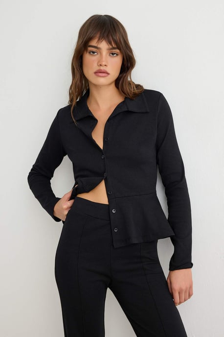 TRENDYOLMİLLA Women's Black Plain Long Peplum Sweatsuit Sets - Image 4