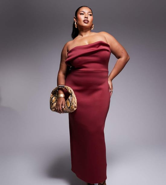 ASOS DESIGN Curve structured bust detail midi dress in burgundy in scuba-style fabric - Image 1