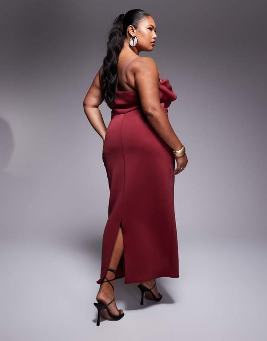 ASOS DESIGN Curve structured bust detail midi dress in burgundy in scuba-style fabric - Image 2