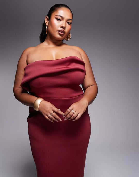 ASOS DESIGN Curve structured bust detail midi dress in burgundy in scuba-style fabric - Image 3