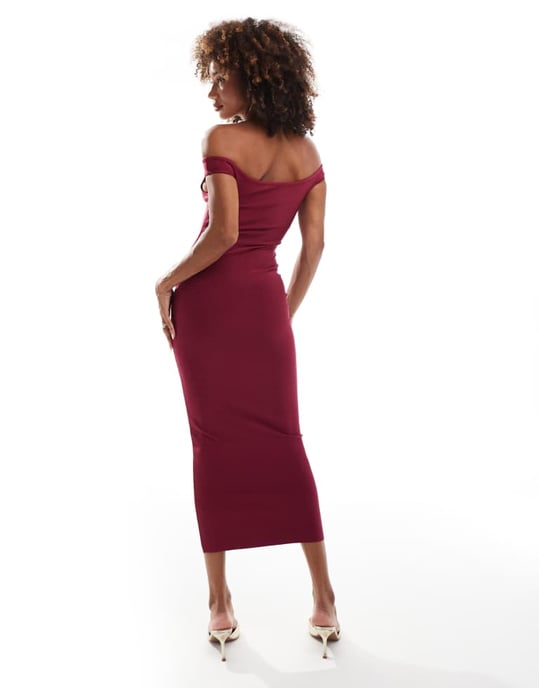 ASOS DESIGN bandage bardot midi dress in berry - Image 3