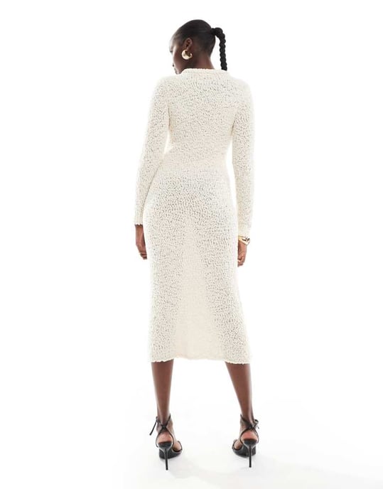 ONLY Tall textured midi knitted dress in beige - Image 3