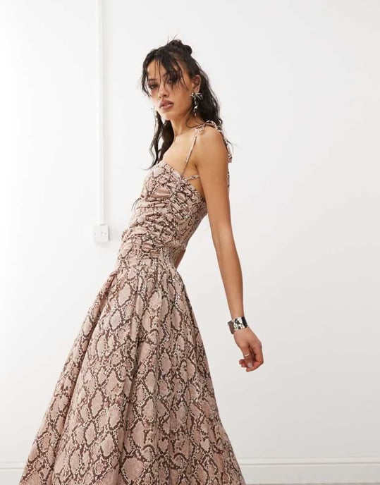 Amy Lynn Alexa puffball printed midi dress in snake - Image 2