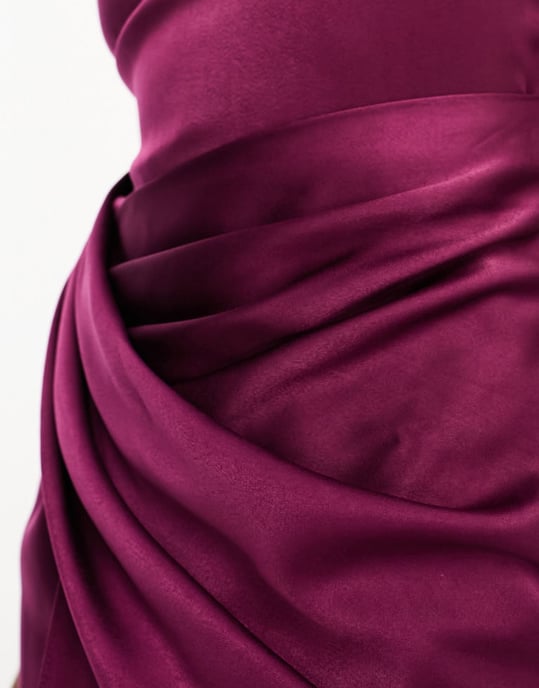 ASOS DESIGN Tall satin cami midi dress with drape skirt in plum - Image 2