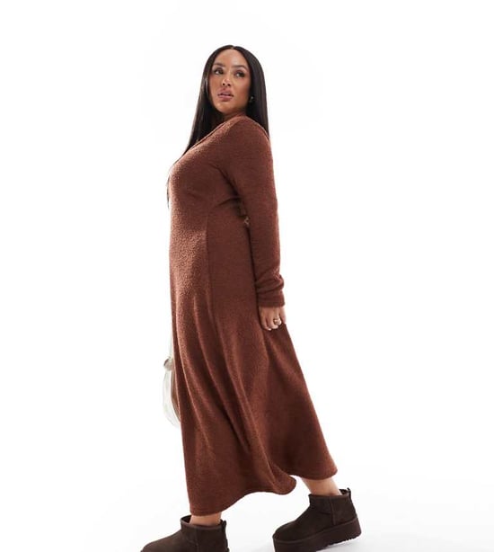 ASOS DESIGN Curve supersoft scoop neck fit and flare midi dress in chocolate - Image 1