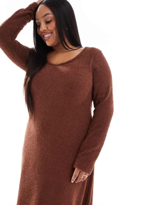 ASOS DESIGN Curve supersoft scoop neck fit and flare midi dress in chocolate - Image 2