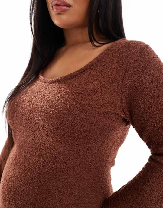 ASOS DESIGN Curve supersoft scoop neck fit and flare midi dress in chocolate - Image 3