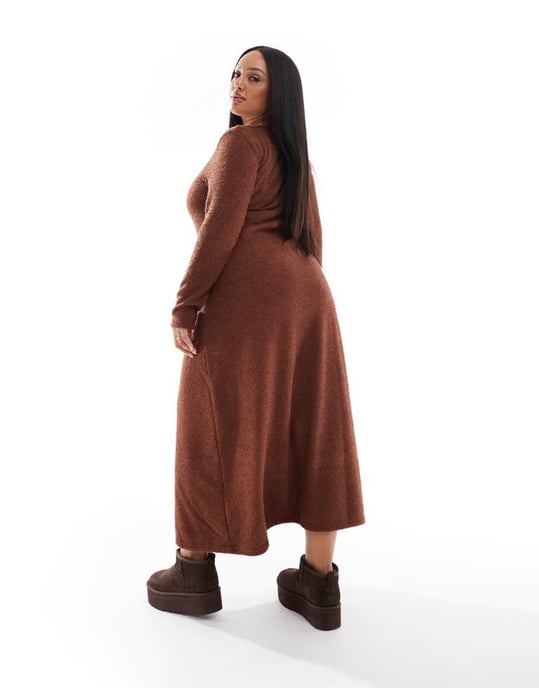 ASOS DESIGN Curve supersoft scoop neck fit and flare midi dress in chocolate - Image 4