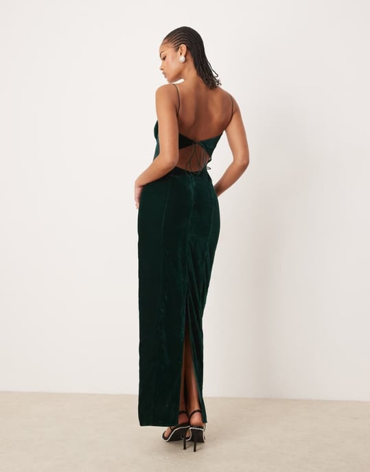 ASOS DESIGN Tall velvet corset midi dress with lace insert in deep teal - Image 2