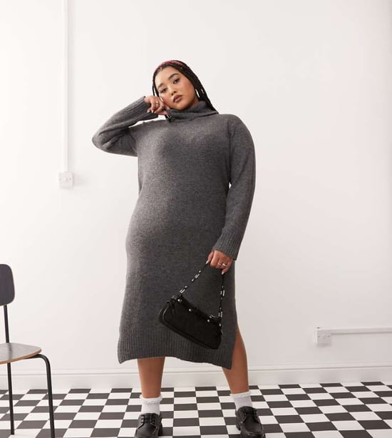 Noisy May Curve high neck knitted midi jumper dress in grey - Image 1