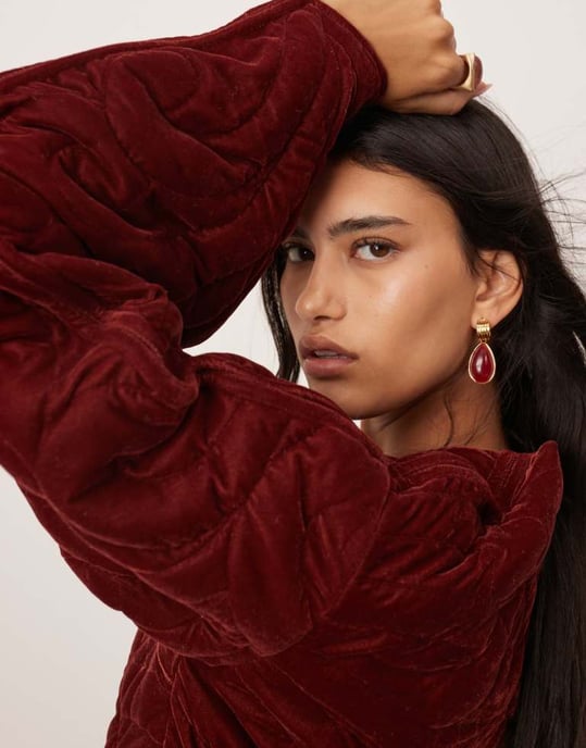 ASOS EDITION velvet embroidered quilted plunge mini dress with sleeve detail in burgundy - Image 4