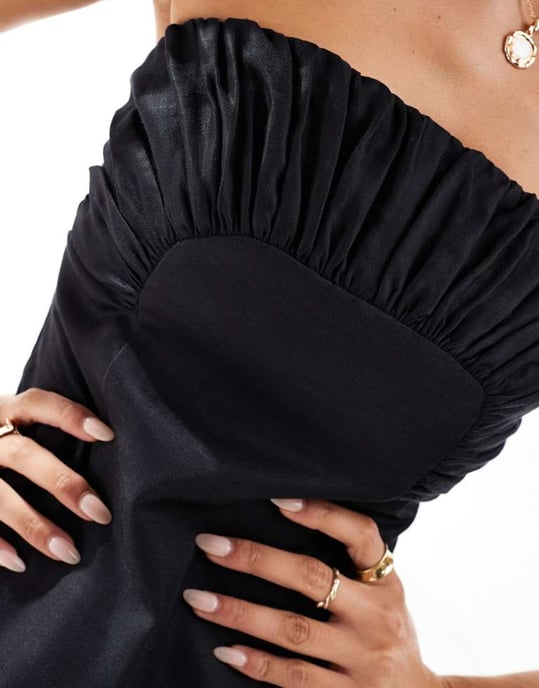 Forever New ruched colour block mini dress in black and cream - Image 4